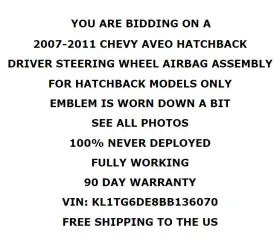 95481310 Chevy 2007-2011 Aveo Hatchback Driver Left Steering Wheel Air Bag Black Oem #2