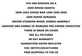 5gv11dx9aa Dodge 2000 2001 Ram 1500 2500 3500 Dakota Driver Left Steering Wheel Air Bag #2