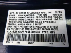 253-50282 Honda Air Bag Front Passenger Roof Above Door Fits 07-11 Element 1625362 #3