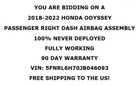 78910thra82 Honda 2018-2022 Odyssey Passenger Right Side Dash Air Bag Oem With 90 Day Warranty #2