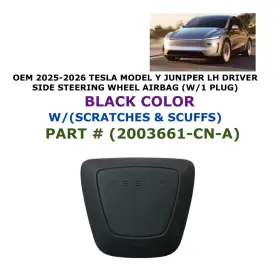 2003661-cn-a Oem Tesla Part 2025-2026 Model Y Juniper Driver Wheel Airbag With 1 Plug Black